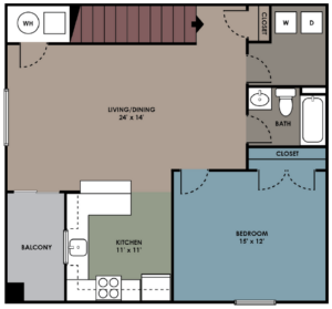 Floor plan of a one bedroom apartment at The Reserve at Manada Hill in Harrisburg PA. Hershey Apartments for rent