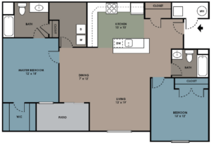 Floor plan of a 2 bedroom 2 bathroom apartment at The Reserve at Manada Hill in Harrisburg PA. Hershey Apartments for Rent