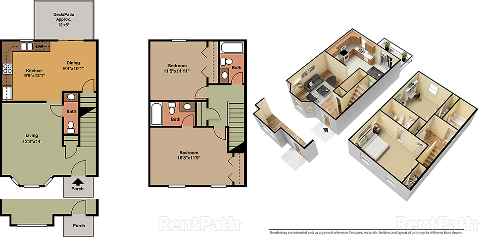 Two (2) Bedroom Harrisburg Townhome Floor Plan, Townhomes at Paxton Creek, Harrisburg, PA