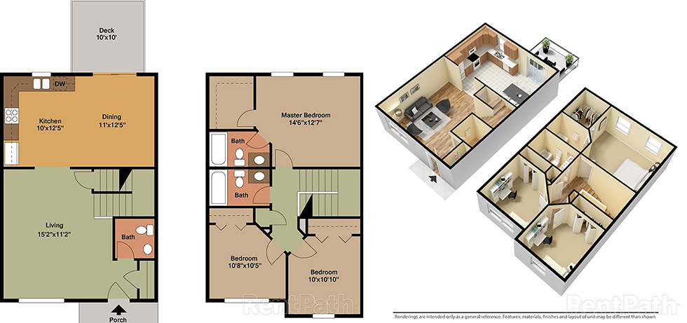 Three (3) Bedroom Harrisburg Townhome Floor Plan, Townhomes at Paxton Creek, Harrisburg, PA