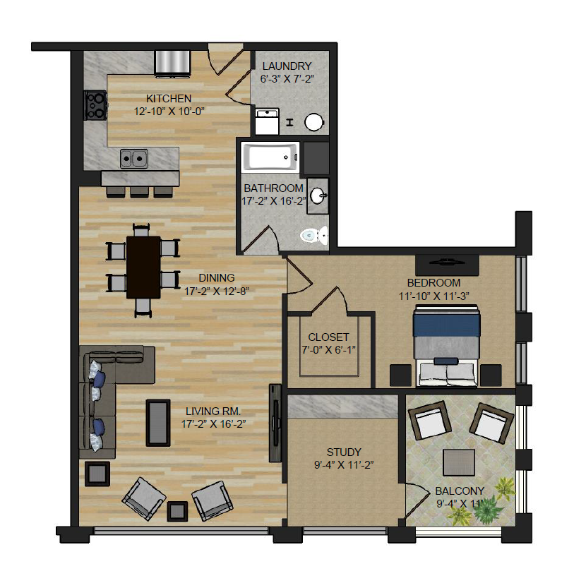 The Lofts at Narrow 2 Bedroom 1086-1412 sq ft