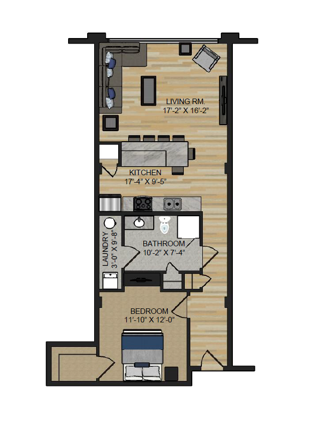 The Lofts at Narrow 1 Bedroom 830 sq ft